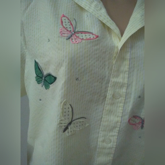 VINTAGE  MILE NEW MILI YELLOW/WHITE W/ BUTTERFLIES SZ. LG RHINESTONES - Picture 7 of 8